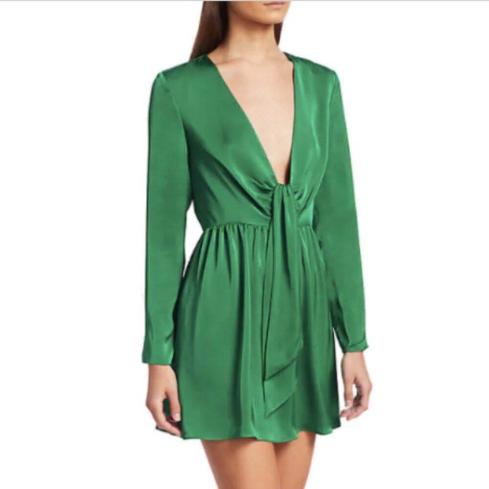 Ramy Brook Takos Tie Detail Green Satin Mini Dress